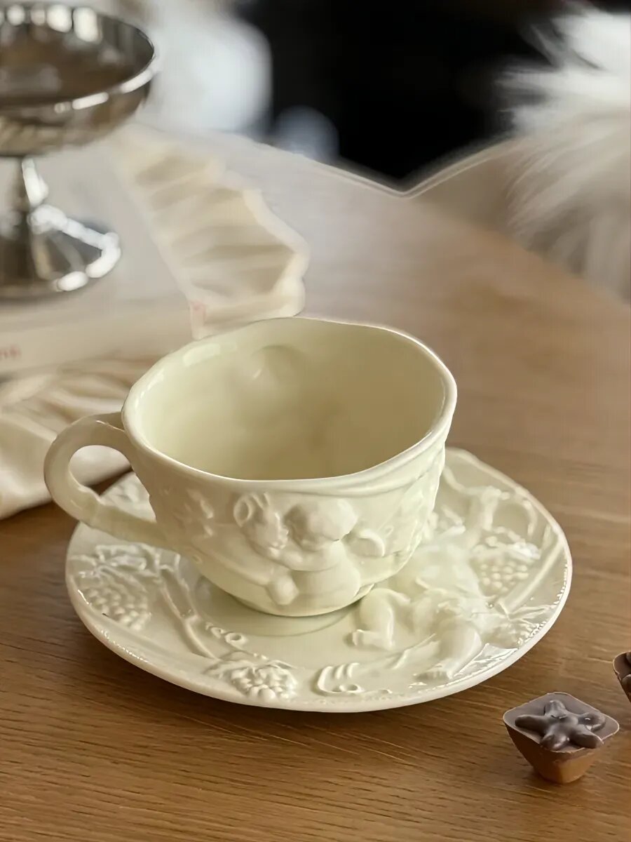 Чайная пара от бренда "Тепло в руках" - "Ангелы", керамика, белая