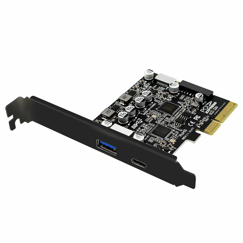 Контроллер PCIe x4 v3.0 (ASM3142+VL822) USB 3.2 Gen2, Type-C+USB-A+Type-E+19PIN (ORIENT AM-U3142PE-AC19E) — фото 1