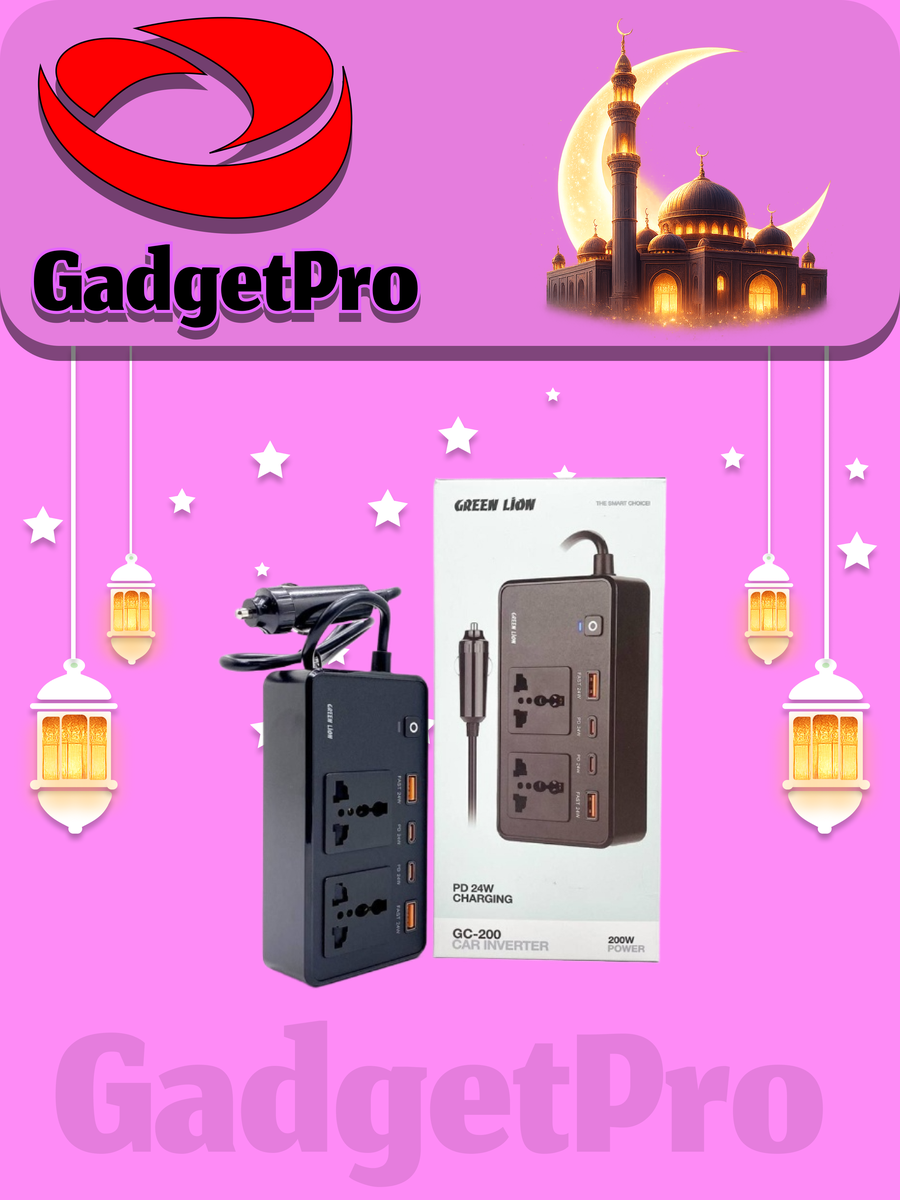 Автомобильный инвертор Green Lion GC-200 (200W, с PD 24W зарядкой) для авто: быстрая зарядка и питание устройств.