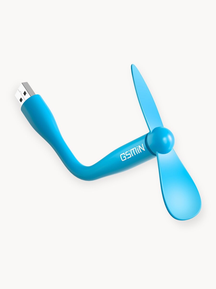 Компактный настольный мини USB вентилятор GSMIN Fruit гибкий портативный, работает от PowerBank, Ноутбука, Компьютера, 2шт (Голубой)