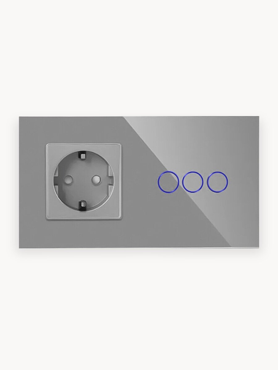 Выключатель сенсорный Vell с розеткой, 3 кнопки + розетка, 2 поста, стекло, серый {GY2P-3G-1EU} (1 шт)