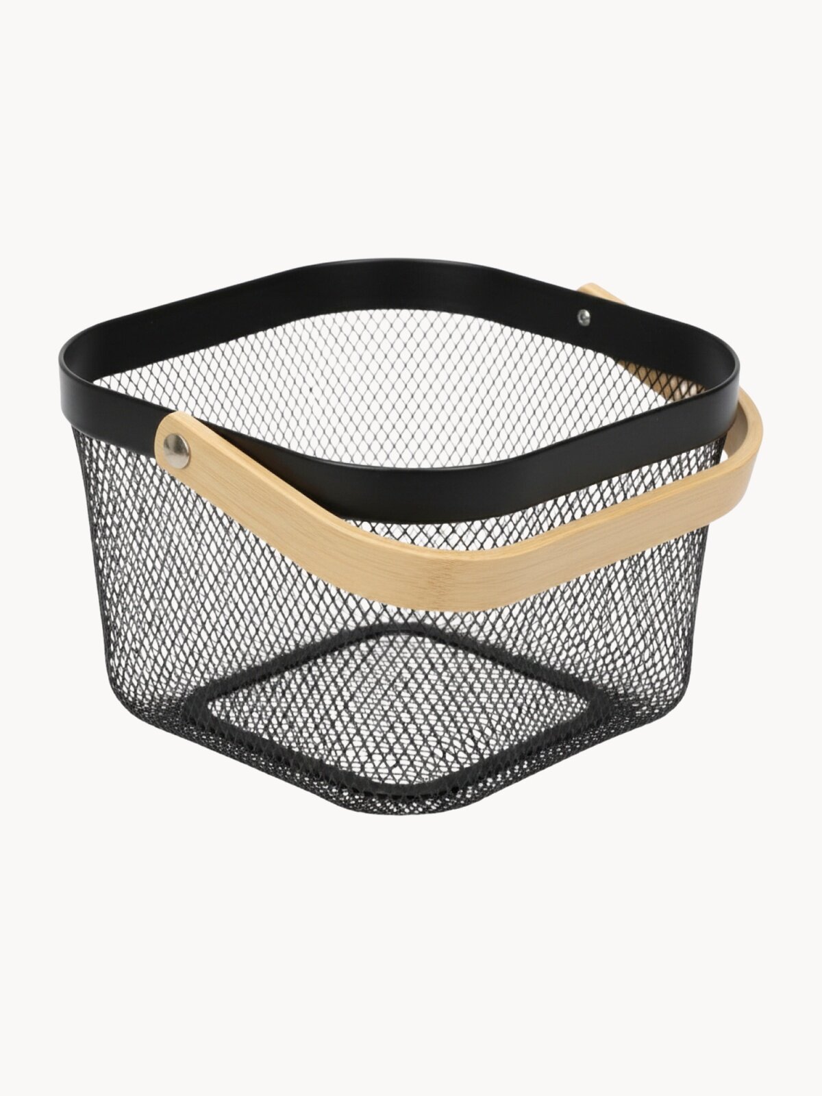 Корзина для хранения MPF, черный металл, с деревянной ручкой