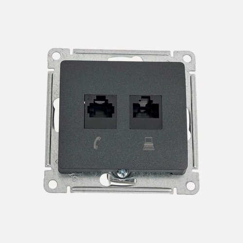 Изображение товара Розетка Systeme Electric Glossa Антрацит 2-ая RJ11+RJ45, кат.5E SE GSL000785