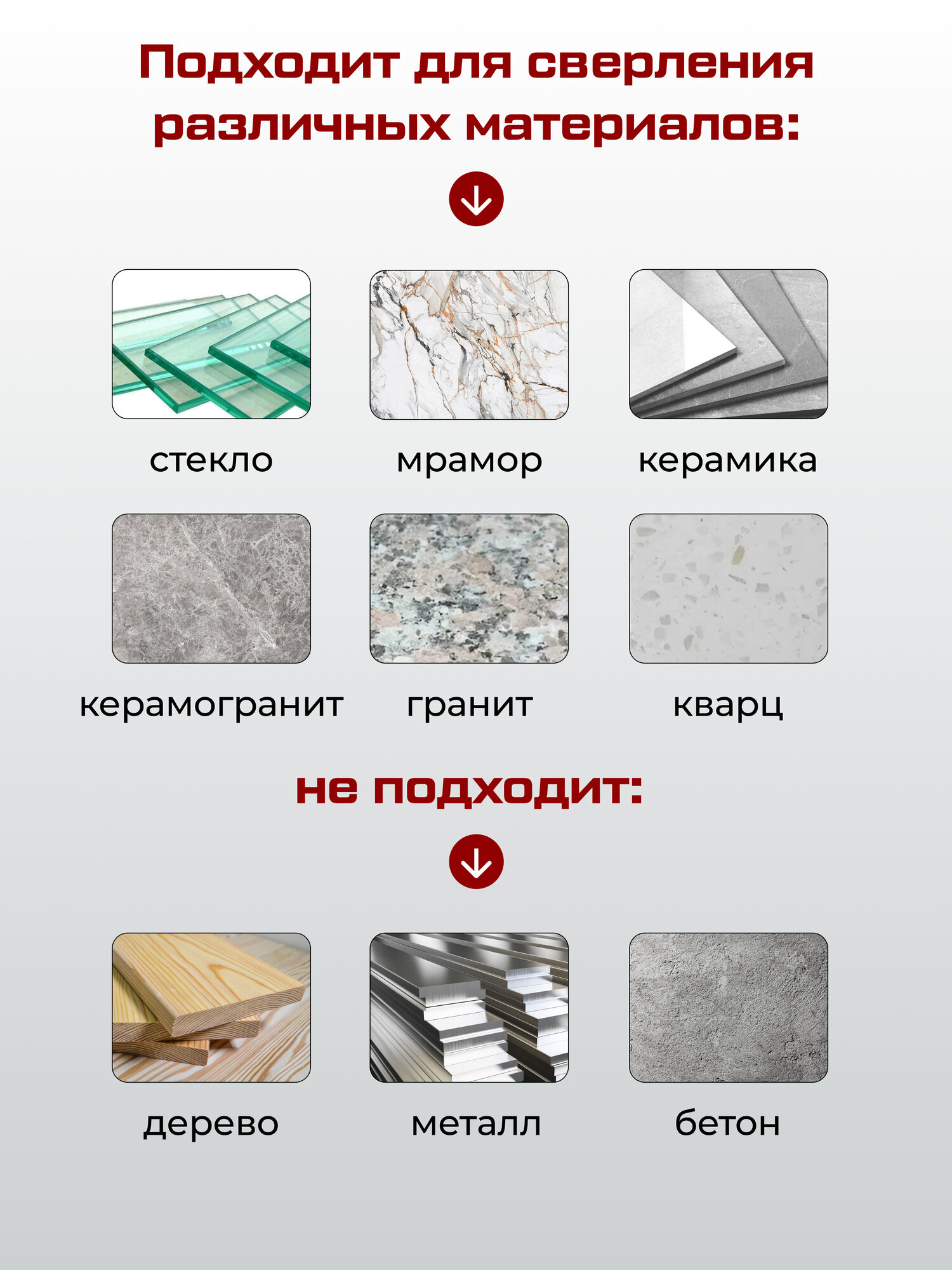 Коронки И Наборы Для Электроинструмента Алмазная коронка по керамограниту 6 шт