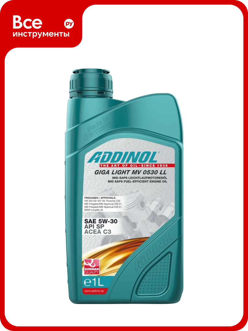 Моторное масло Addinol Giga Light MV 0530 LL синтетическое 5W-30 1 л 72098607
