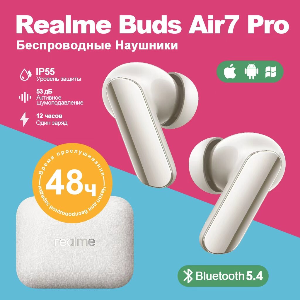 Realme Buds Air 7 Pro Беспроводные наушники с шумоподавлением, Glory Beige