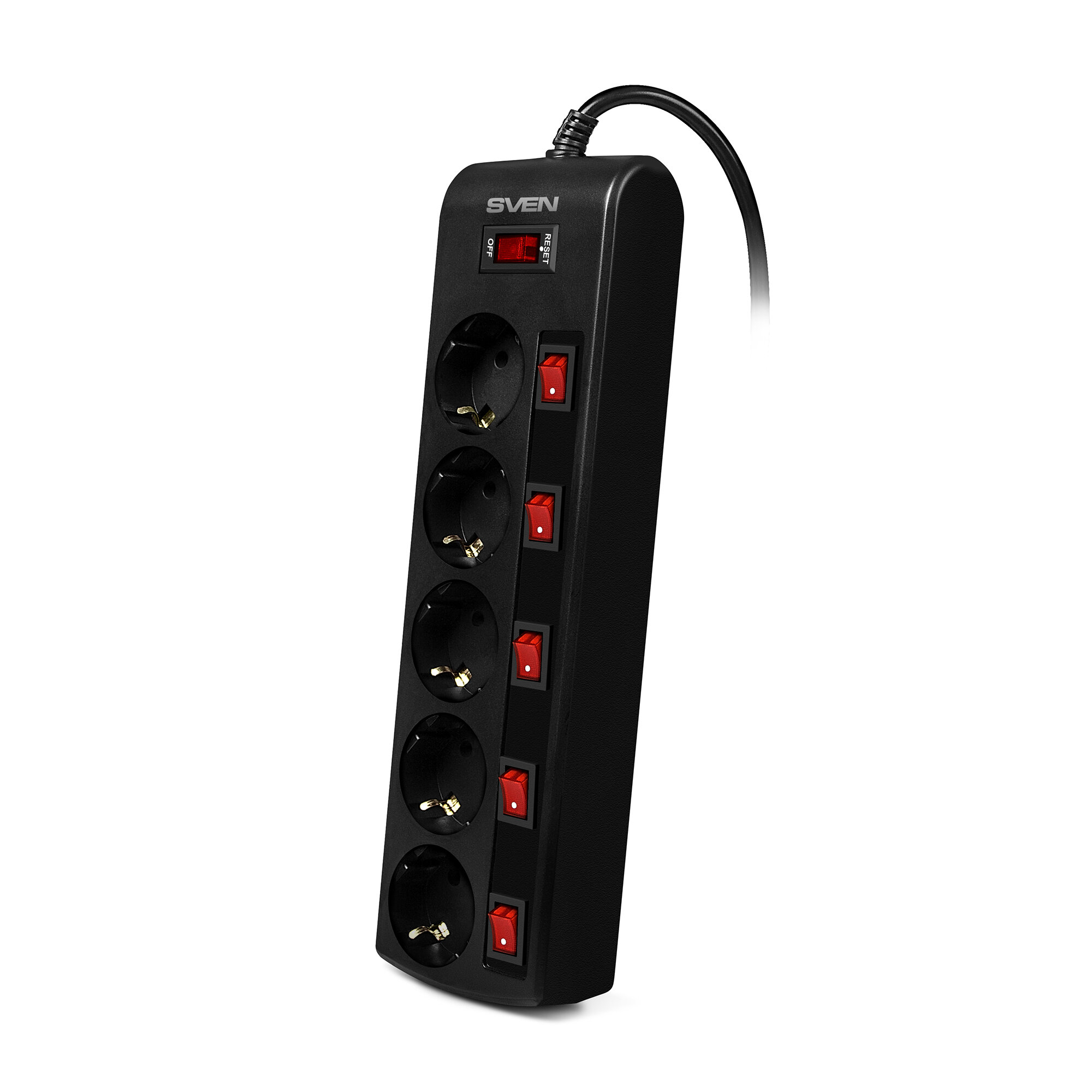 Сетевой Фильтр SF-05PL 30 м (5 розеток) черный с индивидуальными выключателями (SV-015169)