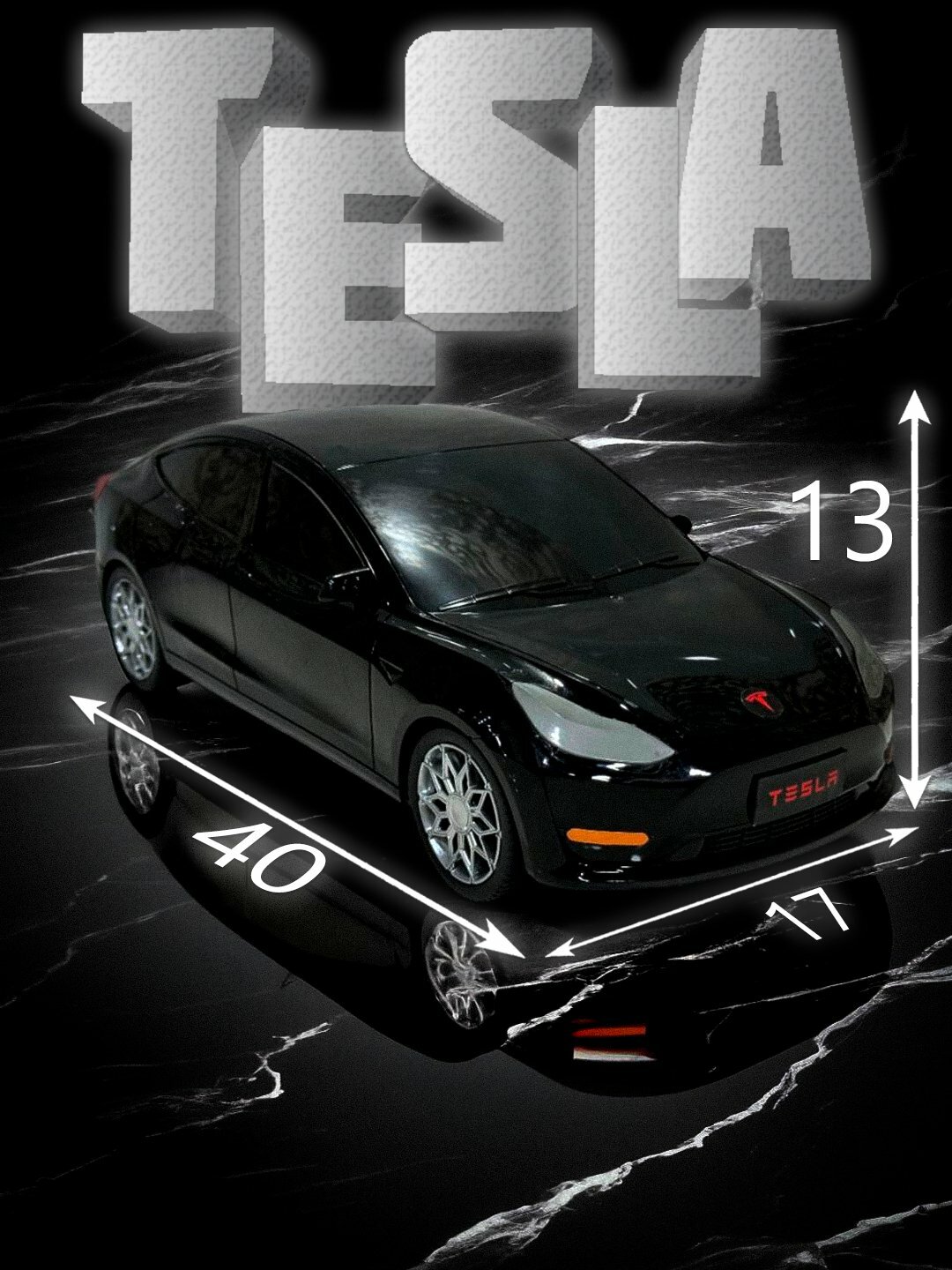 Металлическая модель автомобиля Tesla Model Y – 40×17×13 см, с высокой детализацией