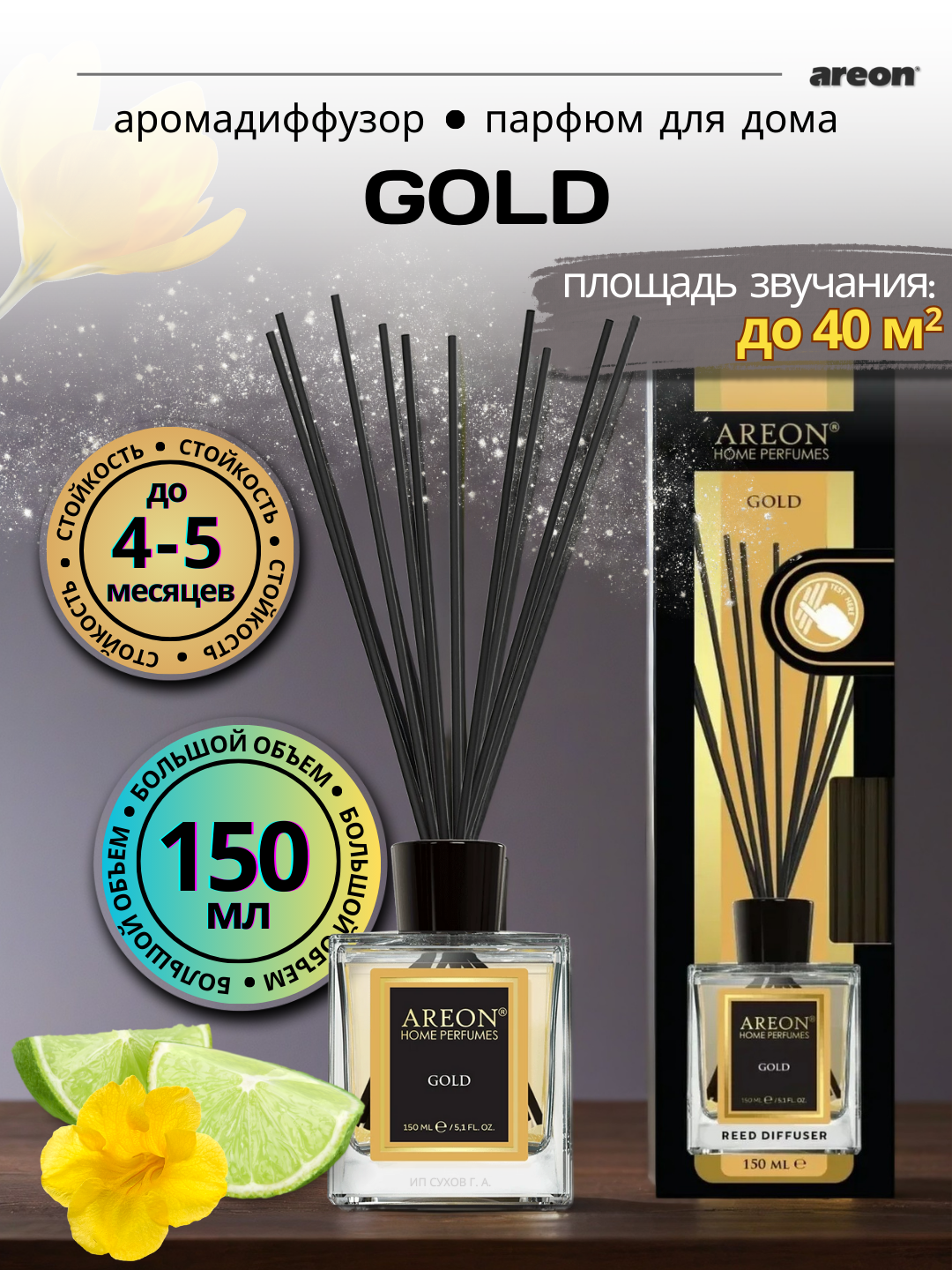 Ароматизатор-диффузор для дома Areon Home Perfume серия Lux, Gold 150 мл