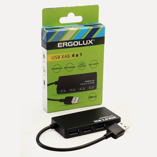 Изображение товара USB хаб Ergolux 4 порта USB 3.0, разветвитель для компьютера и ноутбука, быстрая зарядка и передача данных