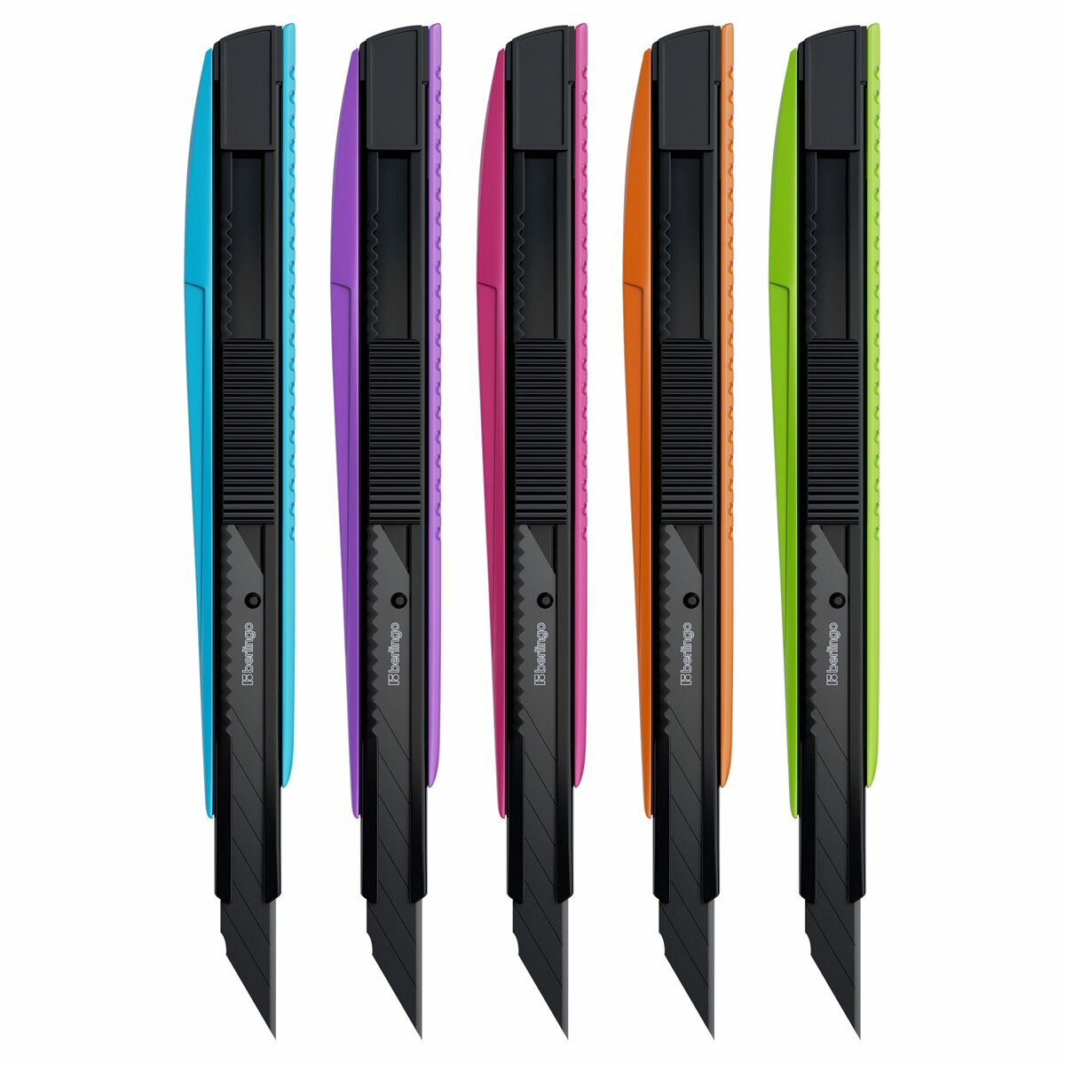Нож канцелярский 9мм Berlingo Color Zone 2, черное лезвие, auto-lock, металл. направл. (BM4144)