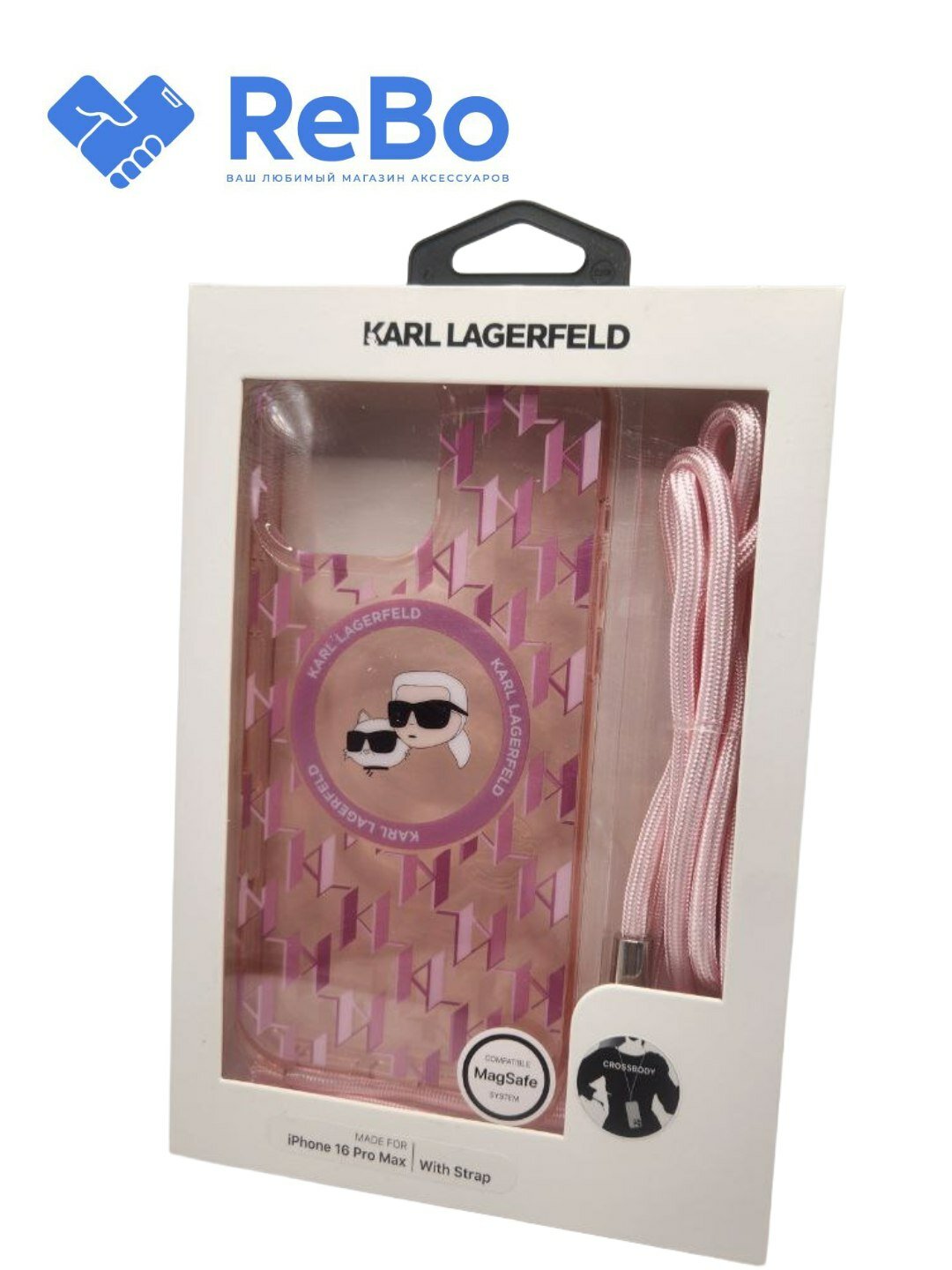 Чехол Karl Lagerfeld с Magsafe - с ремешком на шею, для iPhone 16 Pro Max — фото 1