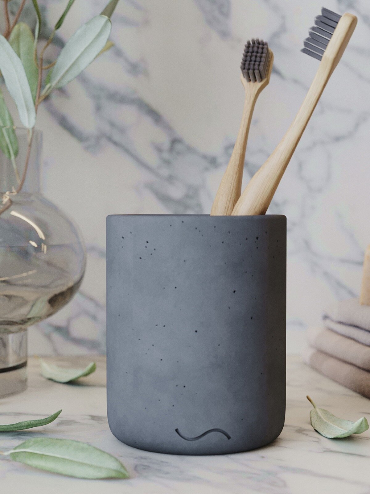 Стакан для зубных щёток, стакан для ванной Astrid, 9x11 см, бетон, графитовый матовый