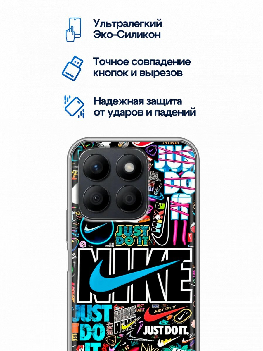 Чехол для Honor X8c с принтом найк nike черный (Хонор Х8с) — фото 1