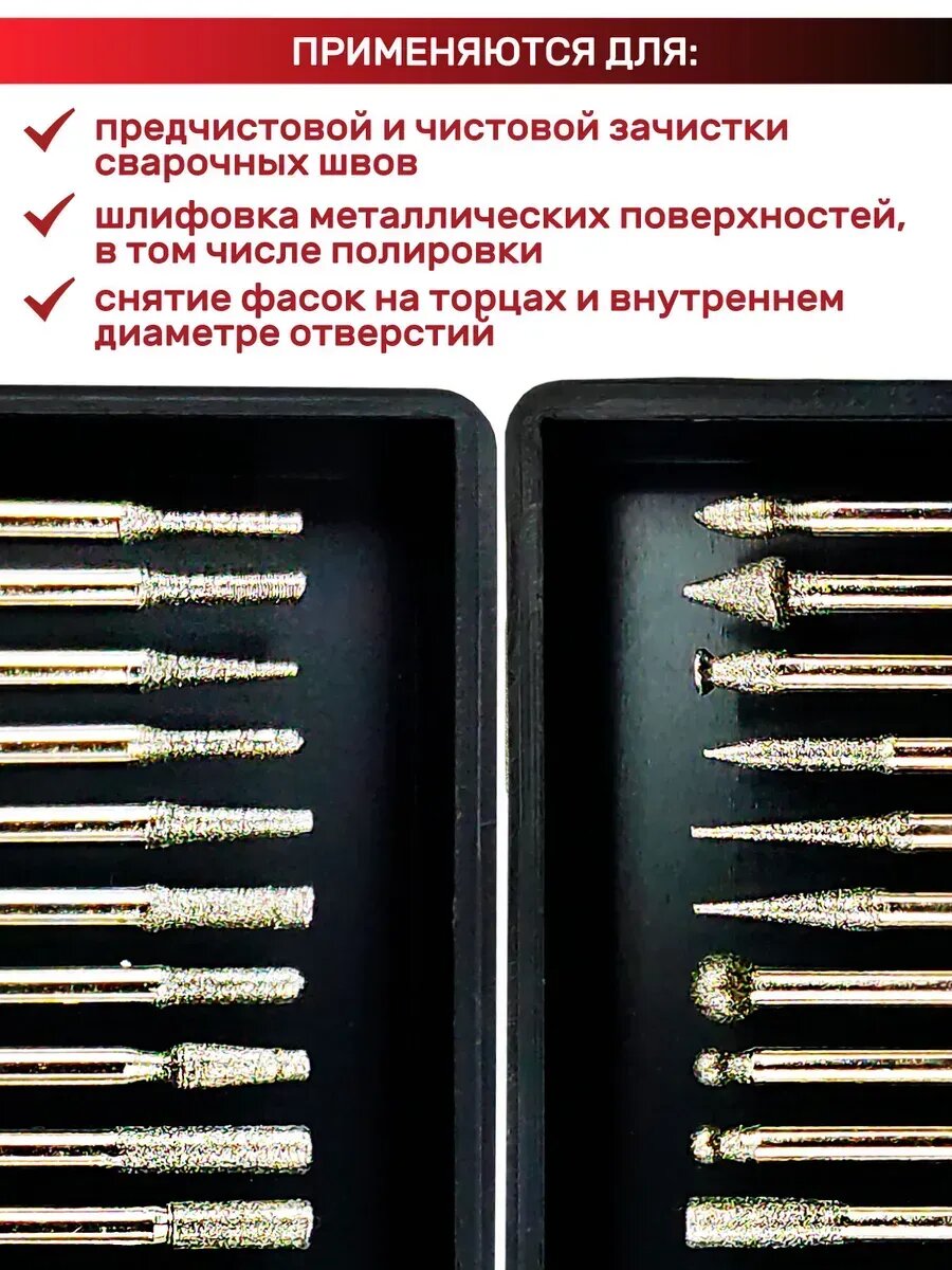 Шарошки с алмаз. Напылением, 20 предметов SKRAB 21128 — фото 1