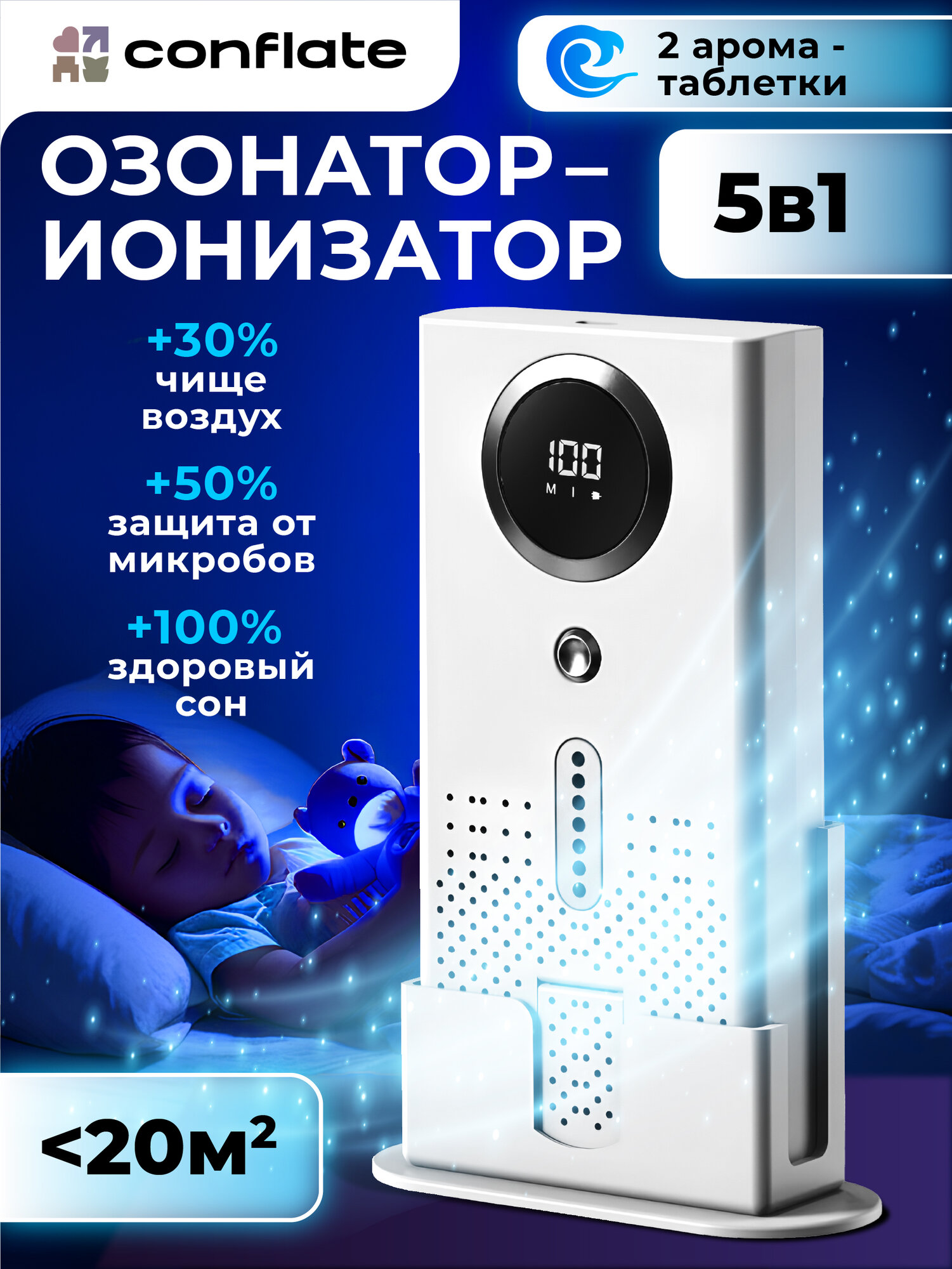 Очиститель воздуха Conflate озонатор ионизатор для дома и квартиры воздухоочиститель аккумуляторный