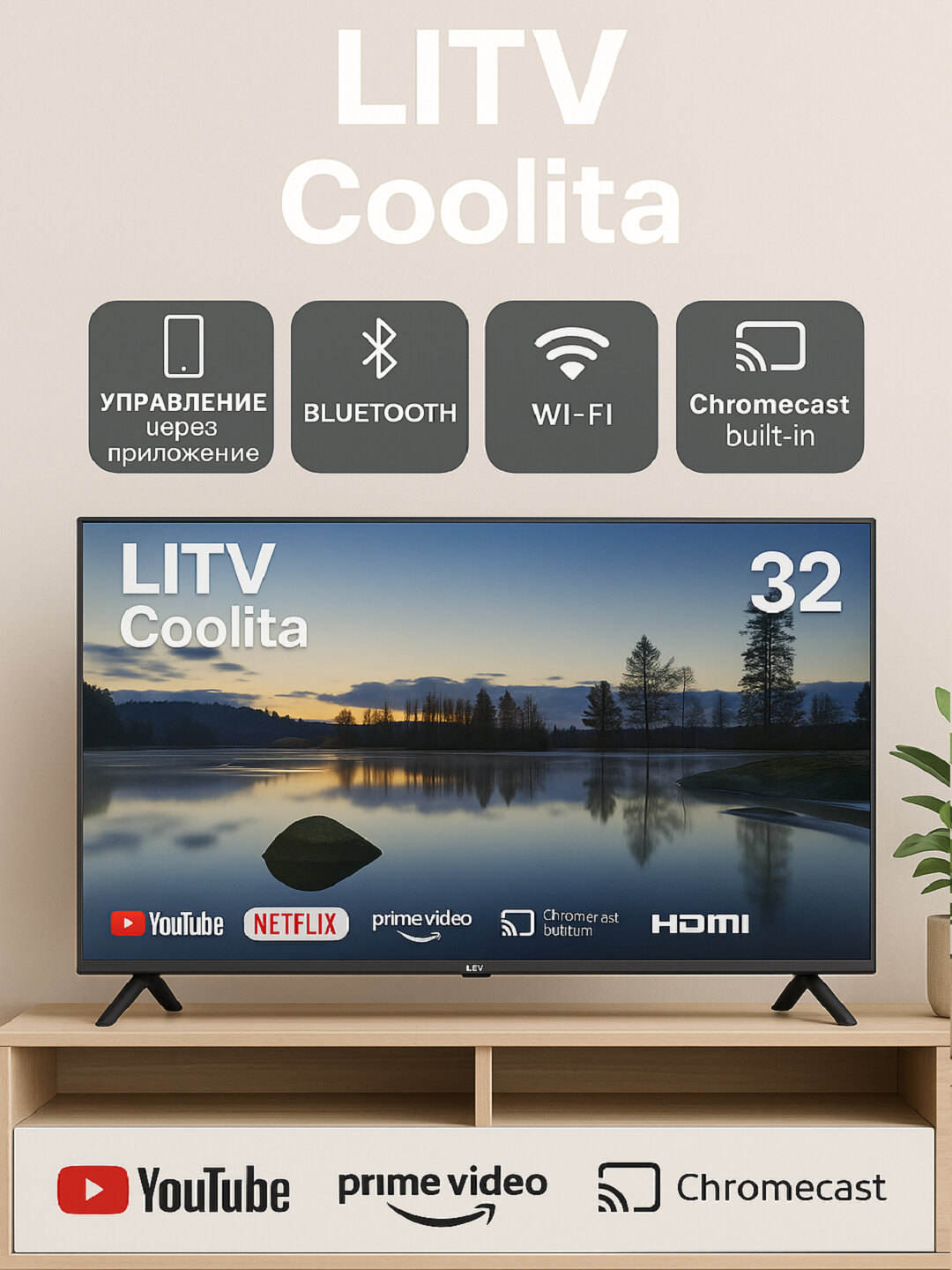 Телевизор LiTV Smart TV 32, головое управление, google ассистент