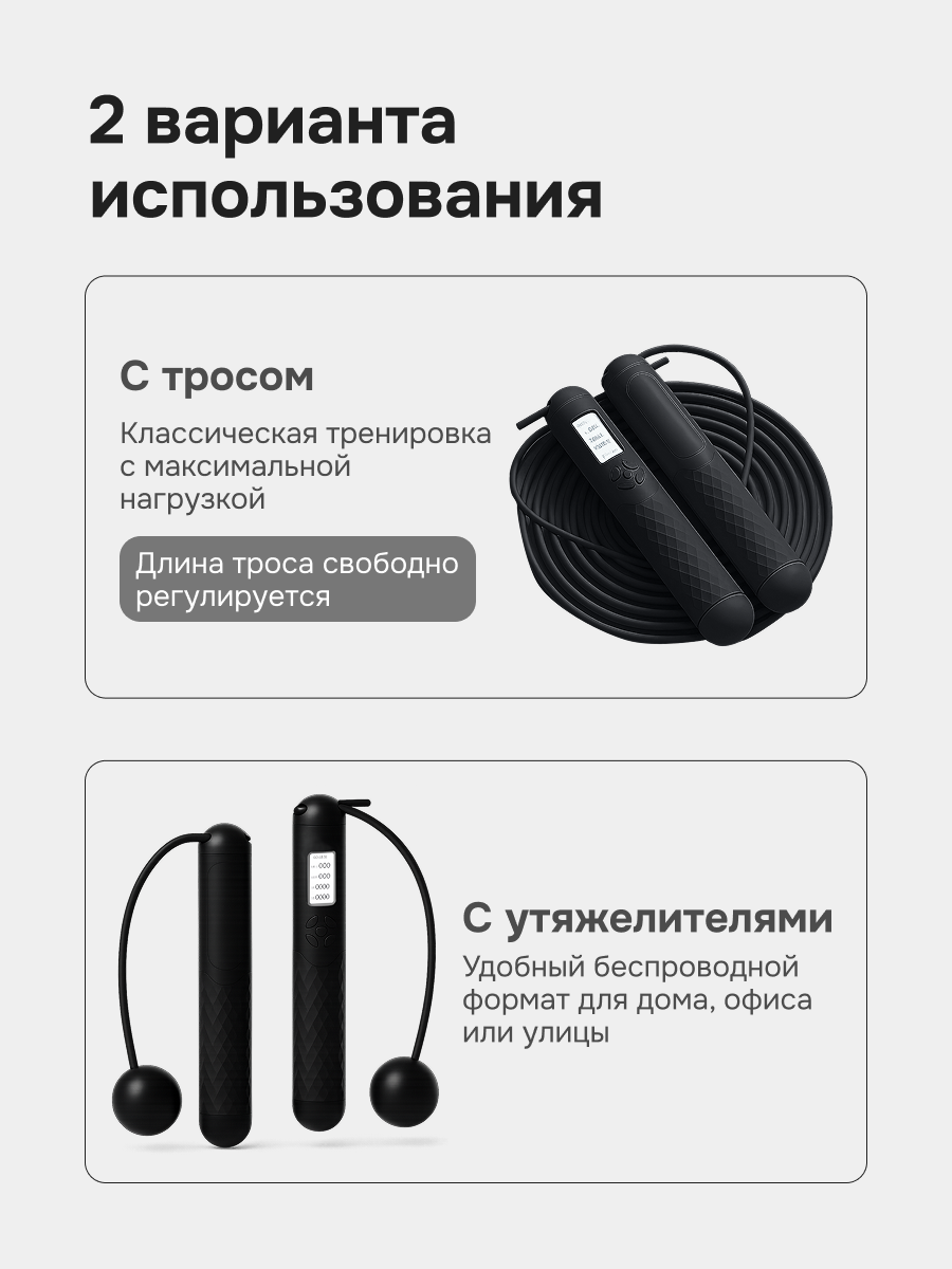 Скакалка со счетчиком прыжков калорий с утяжелителями умная — фото 1