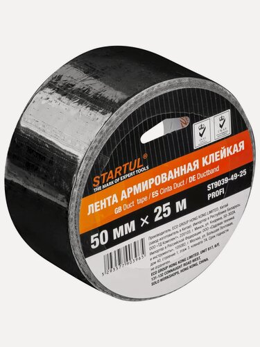 Изображение товара Лента армированная клейкая 50 мм 25 м, армированный скотч STARTUL Profi черная (ST9039-49-25)