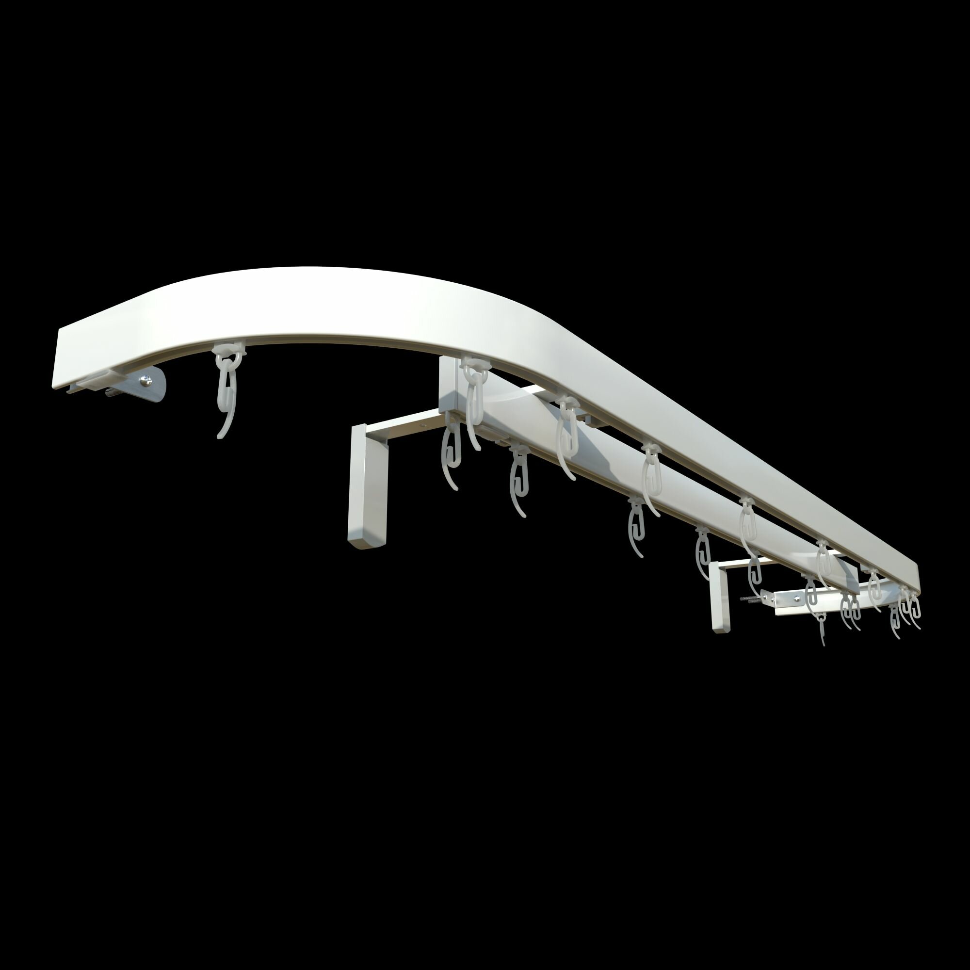 Двухрядный потолочный и настенный карниз для штор 200 см составной металлический белый с поворотами универсальный алюминиевый порошковое окрашивание.