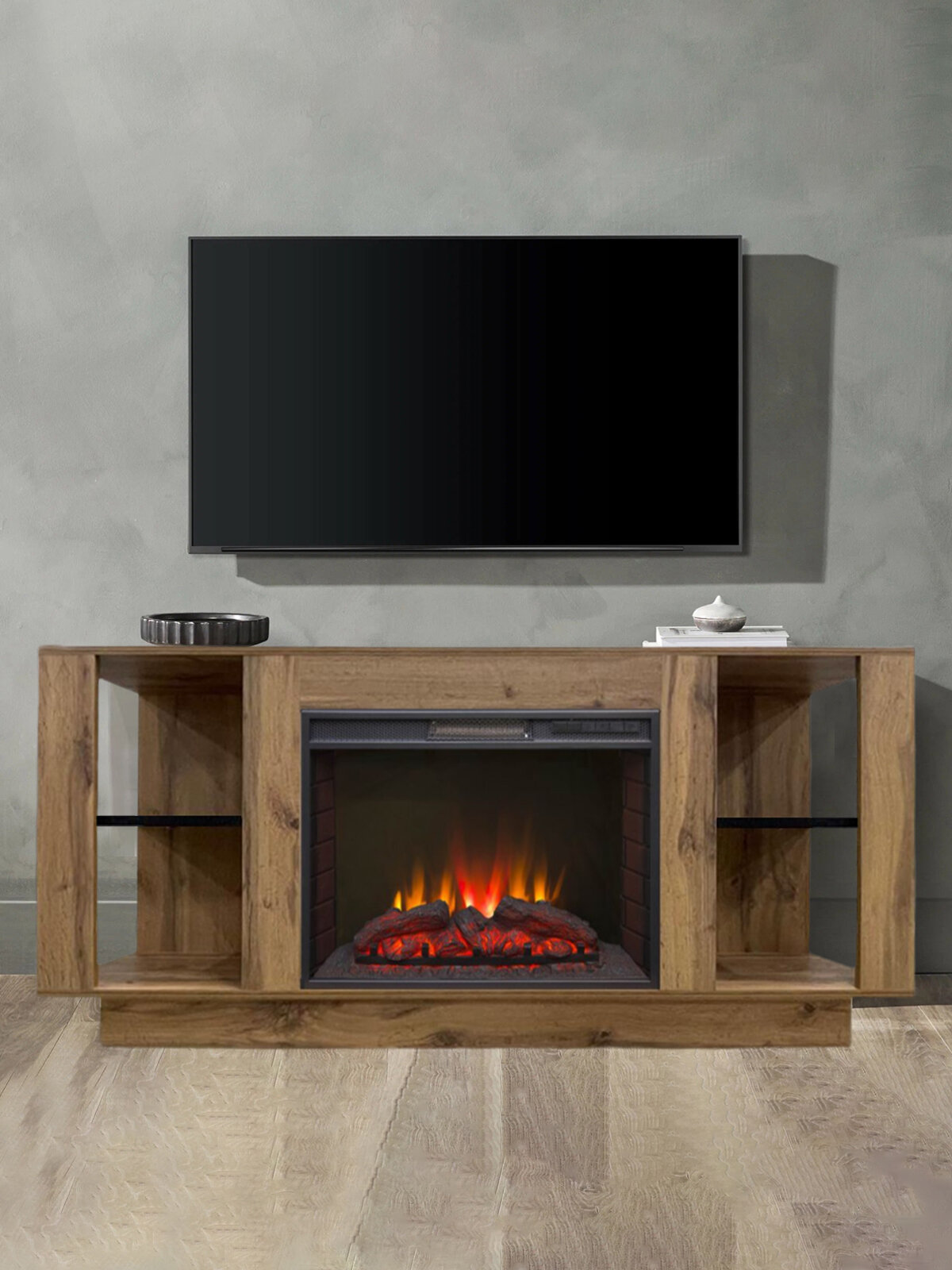 Камин электрический Bastion DW с очагом Sparta 25.5 LED тумба под ТВ пульт ДУ звуковой эффект обогрев термостат