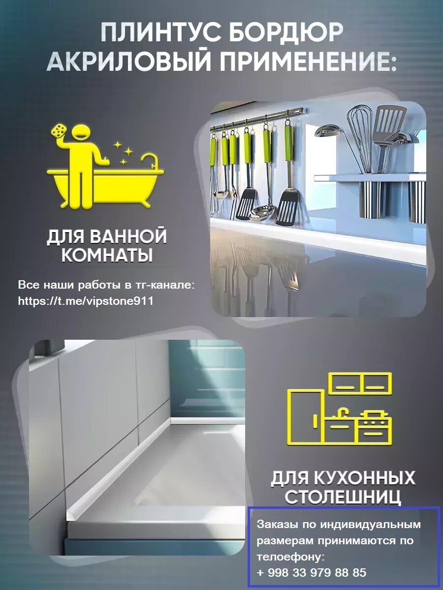 Комплект акриловых плинтусов/бордюров для ванны или кухонной столешницы — фото 1