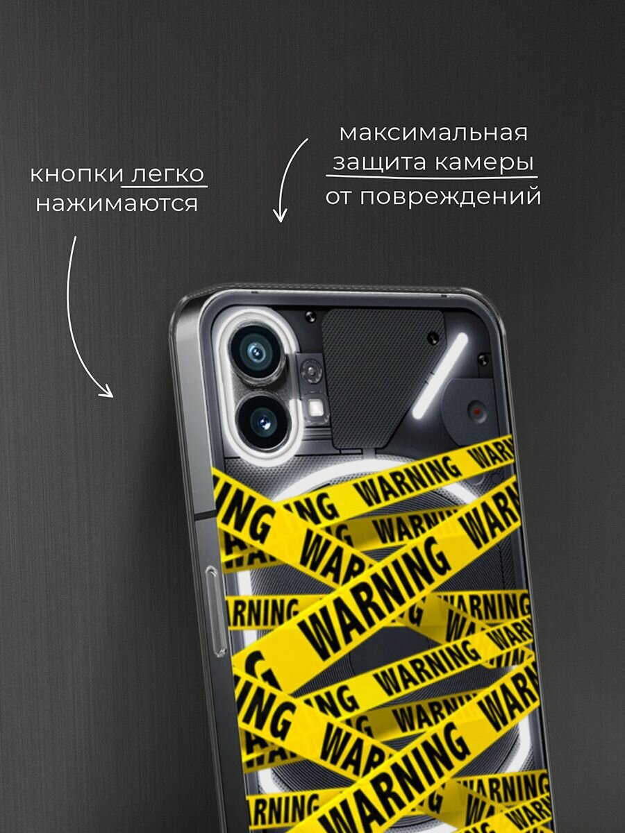 Чехол на Nothing Phone 1 / Нафинг Фон 1 с принтом "Warning!", прозрачный — фото 1