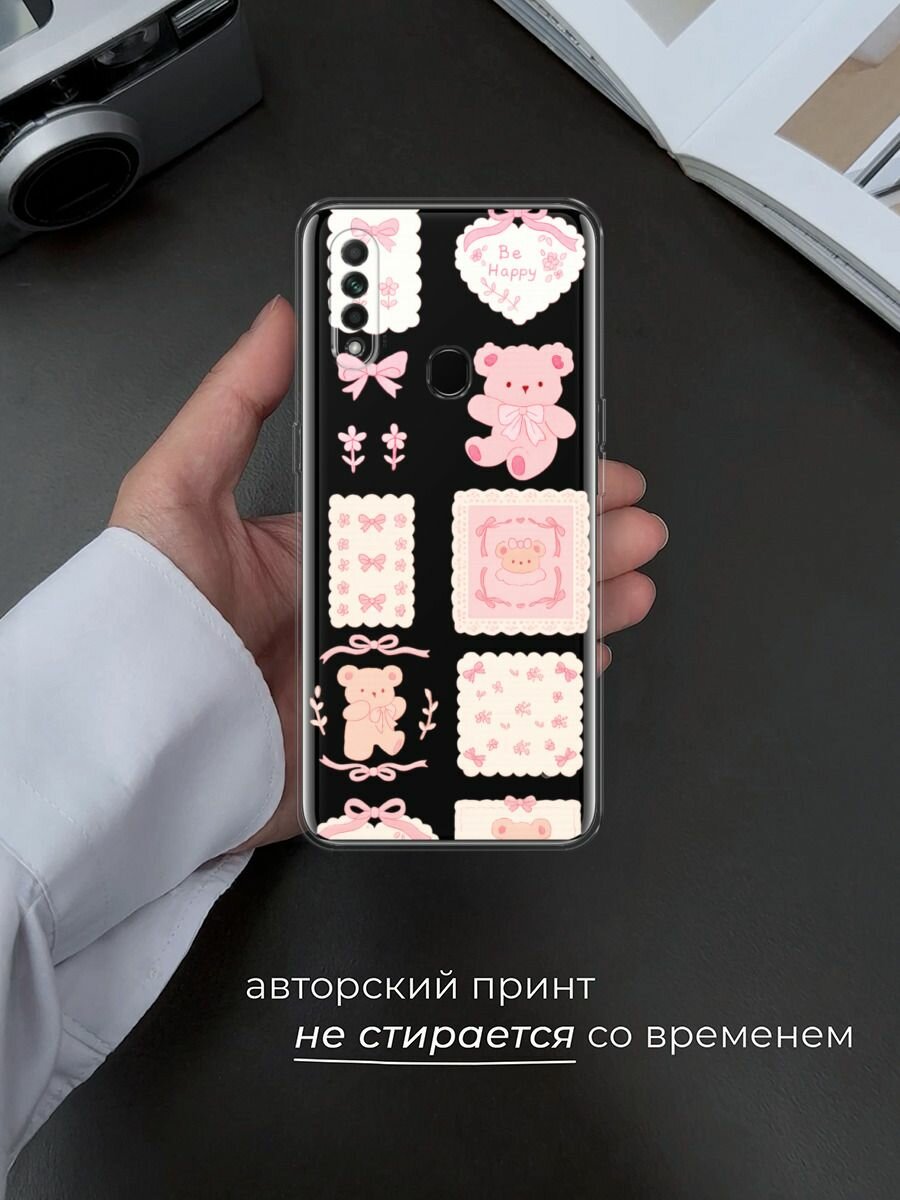 Чехол на Oppo A31 / Оппо А31 с принтом "Розовые марки", прозрачный — фото 1