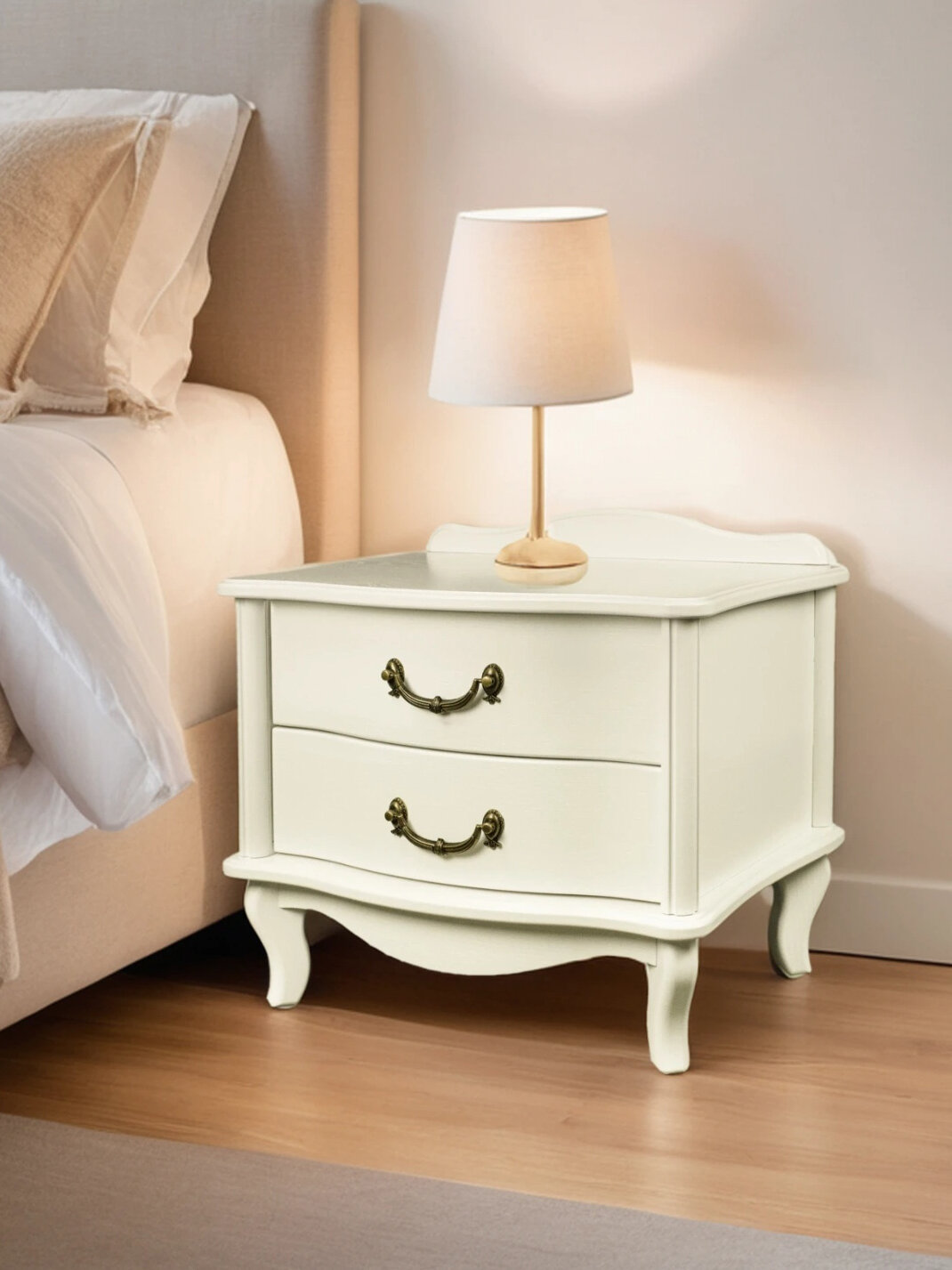 Тумбочка Мебелик Джульетта 2 ящика прикроватная на ножках цвет дуб шампань Л