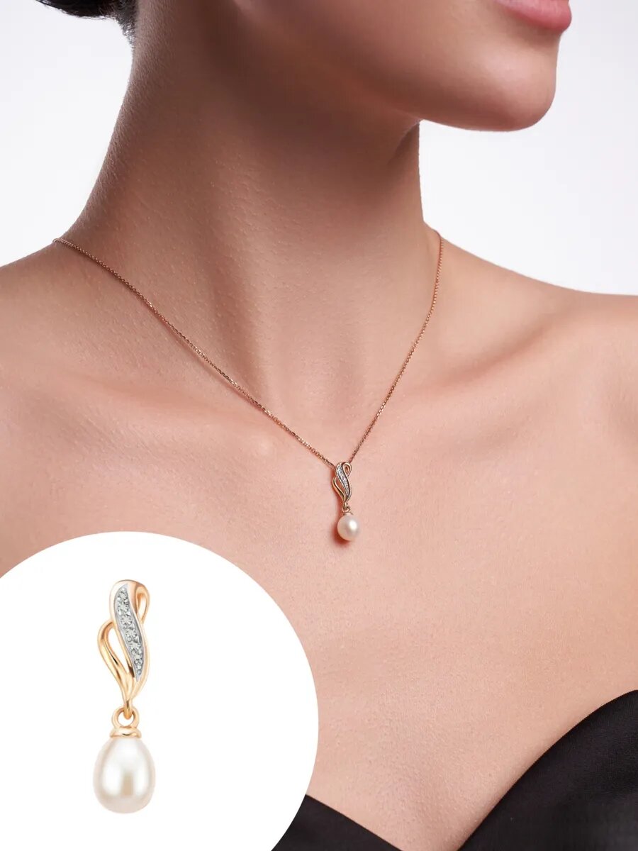 Подвеска, серебро, 925 проба, золочение, жемчуг культивированный, фианит