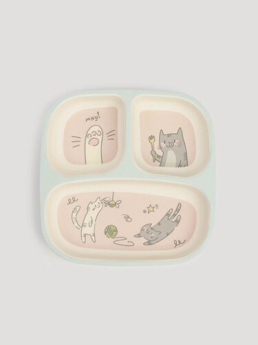 Изображение товара Тарелка обеденная, детская, 18 см, 3 отд, бамбук, лилово-голубая, Коты, Pretty friends