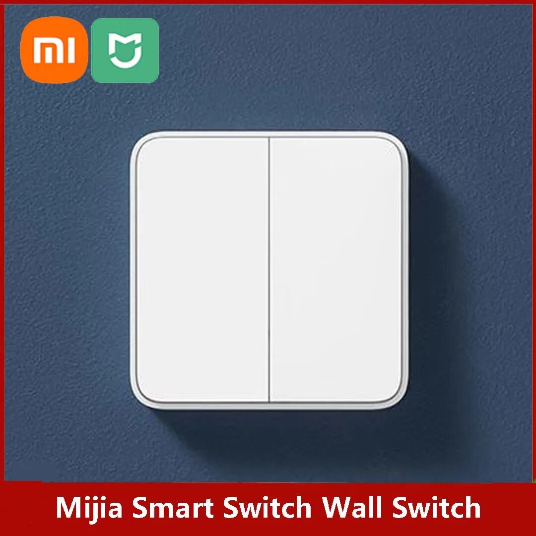 Картинки Умный переключатель Xiaomi, настенный выключатель, двойной, открытый, двойное управление, 2 режима, интеллектуальные выключатели света с лампой и приложением Mi Home, Single button