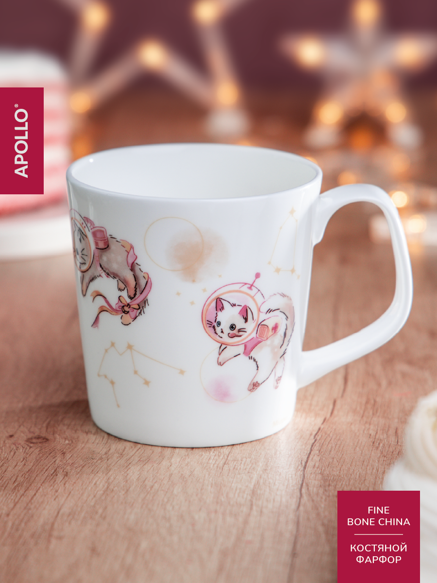 Кружка Apollo объем 370 мл костяной фарфор с рисунком розовый