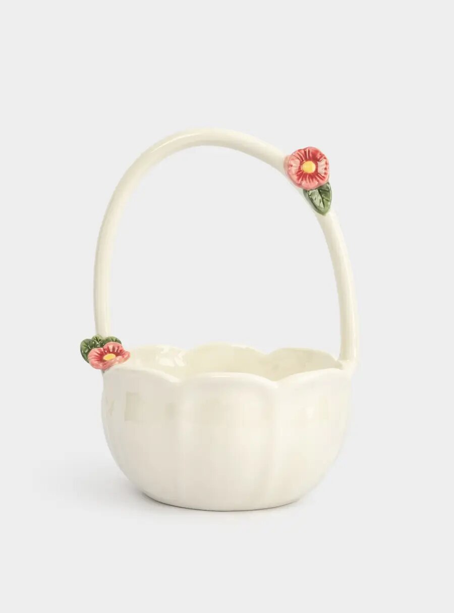 Конфетница, 15х22 см, с ручкой, керамика, молочная, Цветы, Gentle flower