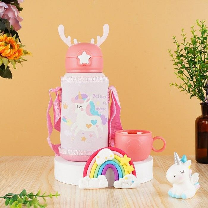 Термос-непроливайка для детей, с трубочкой, чехлом и стаканом