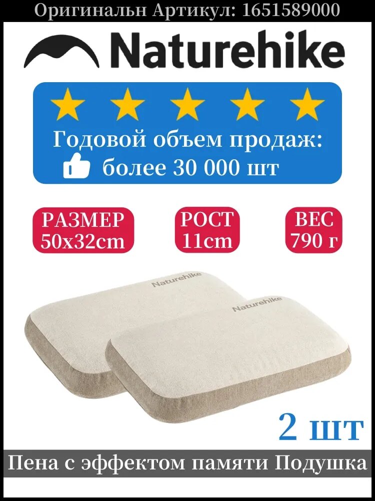 Подушка 32x50 см 2 шт memory foam Мягкая жесткость с эффектом памяти
