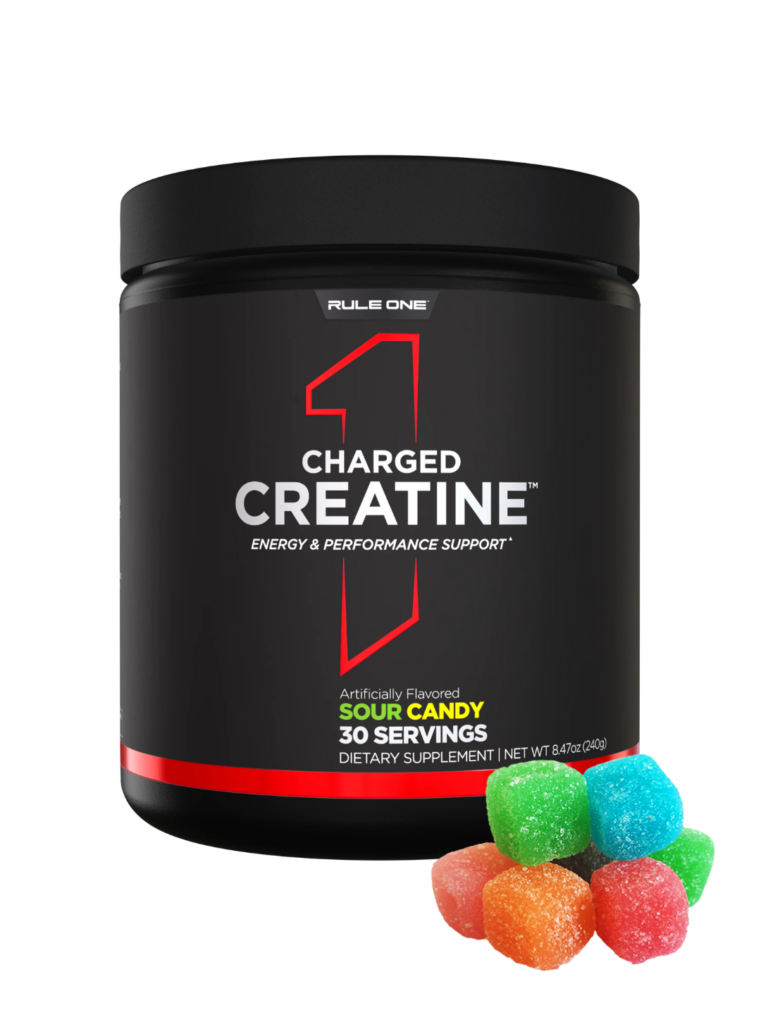 Rule1 Charged Creatine 270g вкус , sour candy креатин комплекс для роста мышц