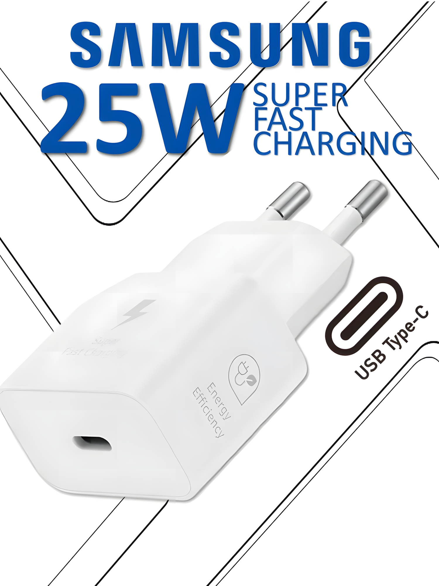 Сетевое зарядное устройство Samsung USB Type-C, адаптер для быстрой зарядки, 25 Вт (PTU-T2510), белый