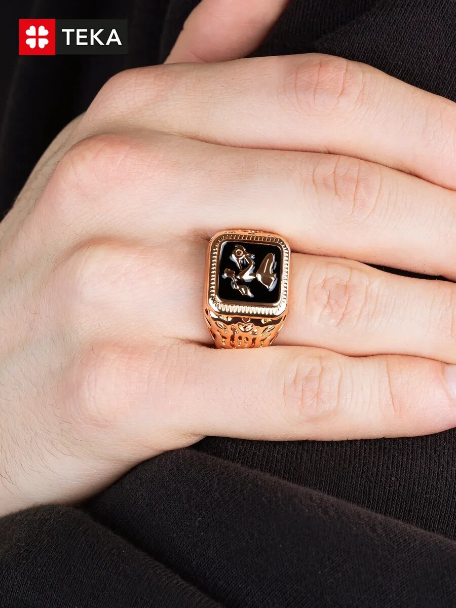 Печатка TEKA, эмаль, размер 23, черный, золотой — фото 1