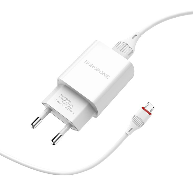 Зарядное устройство BOROFONE BA20A, 5Вт, USB-Micro, 1м, черное — фото 1