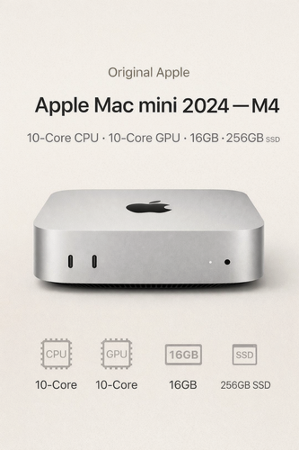 Изображение товара Оригинальный Apple Mac mini, 2024 (M4 10-Core, GPU 10-Core, 16GB, 256GB), Серебристый | Silver (MU9D3)