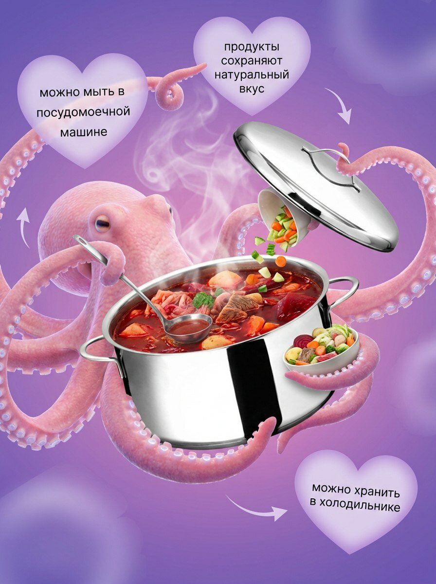 Сотейник ВСМПО-посуда 1,5 л Гурман-Классик из нержавеющей стали AISI304L (рос. аналог 03Х18Н11) с тройным дном — фото 1