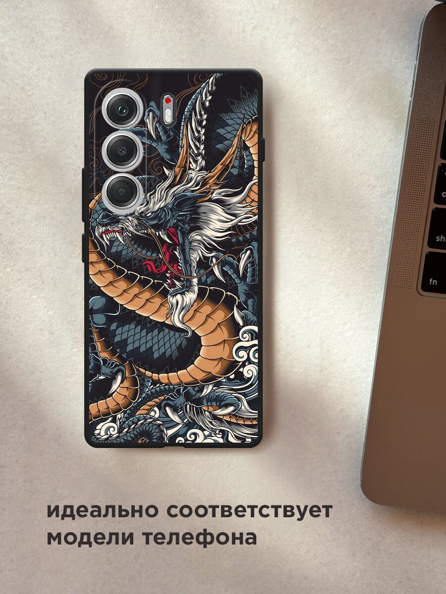 Черный матовый чехол на Tecno Camon 40 / Текно Камон 40 с принтом "Japanese Dragon" — фото 1