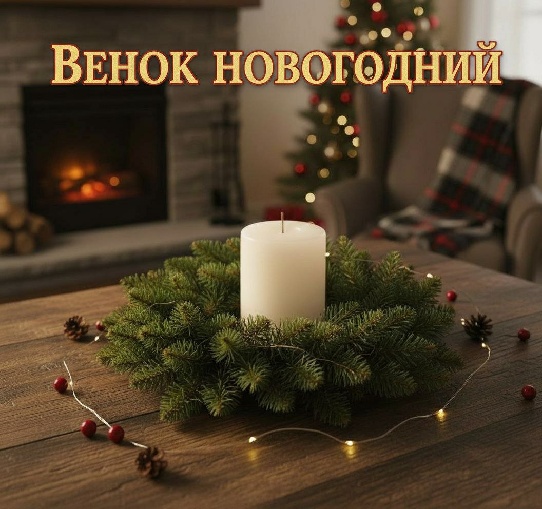 Венок новогодний рождественский на дверь и стену еловый из искусственной хвои без декора диаметр 30 см