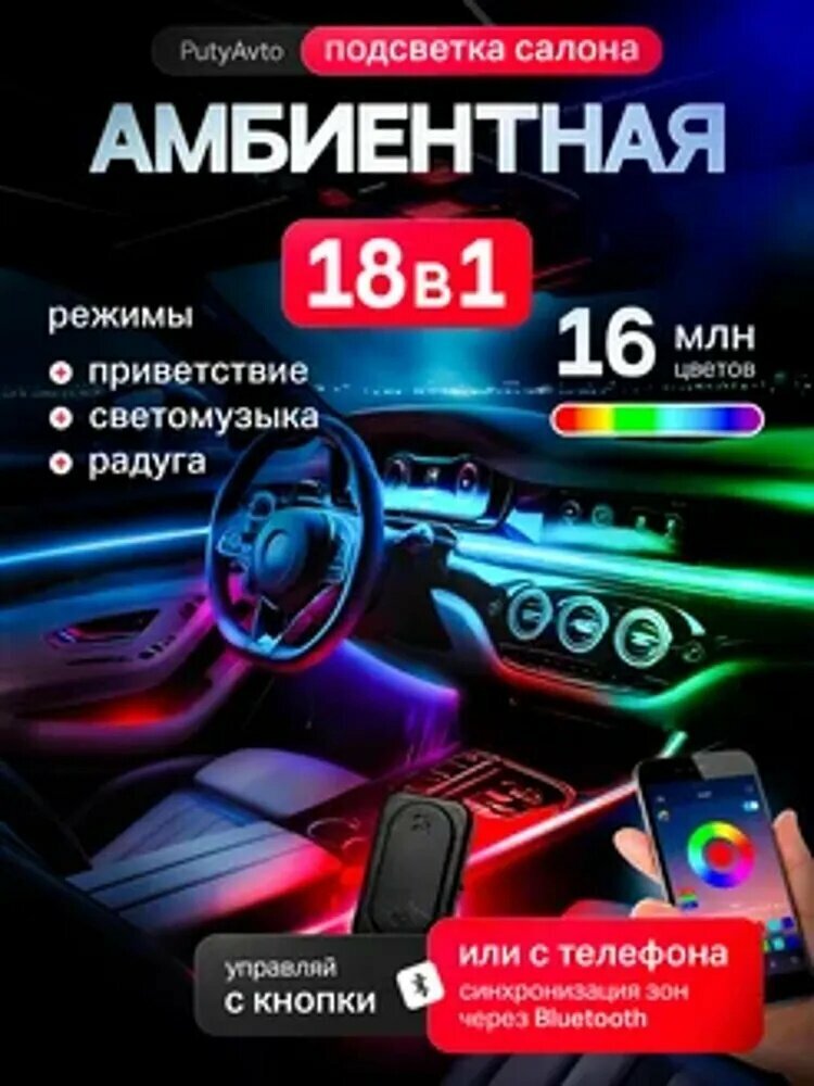 Подсветка салона автомобиля 18в1 контурная амбиентная, декоративная табличка для дома и улицы