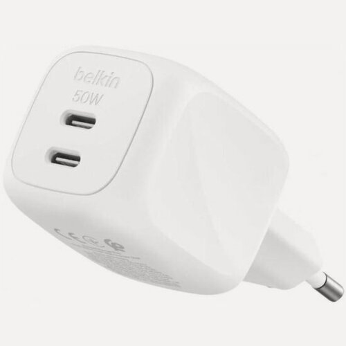 Изображение товара Сетевое зарядное устройство Belkin 50Вт, Boost Charge Pro, 2*USB-C, GaN, белый