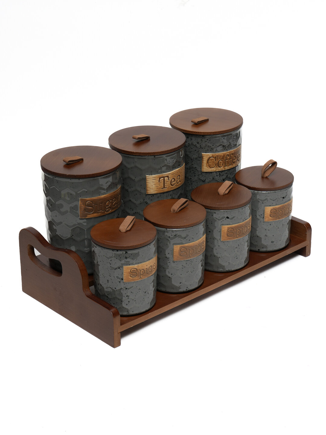 Набор для специй, керамический, с подставкой, 7 предметов, бело-серый — фото 1