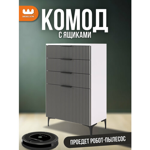 фото Комод с ящиками "зефир", 60*35*96 см, цвет белое дерево/серый (эмаль), mebelson