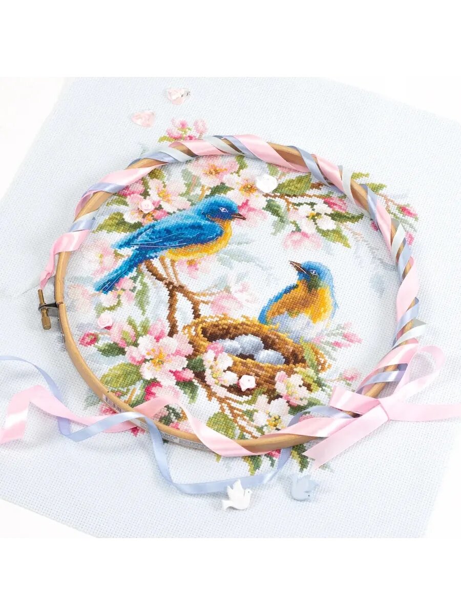 Вышивка крестиком набор со схемой, птицы и гнездо, 14CT