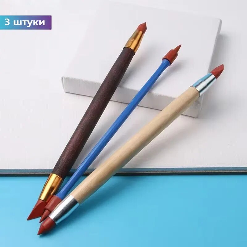 3 двухсторонних глиняных стилуса для лепки, резиновая кисть для растушевки, керамические инструменты для скульптуры и DIY чистящий стилус для моделирования.